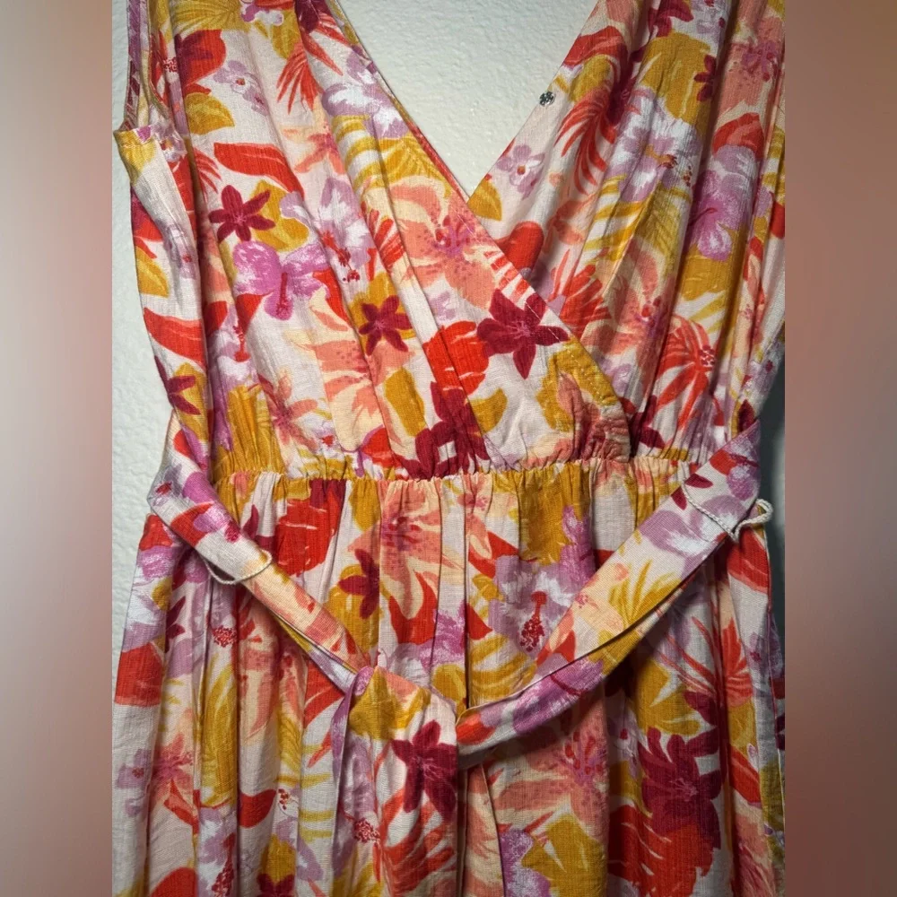 Lush Floral V‑Neck Maxi Dress in Pink, Yellow & Red